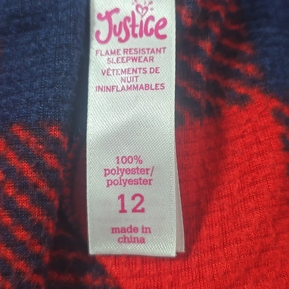 Justice Reindeer Pajama Set Girls 12 Navy Red Buffalo Plaid Holiday‎ Sleepwear